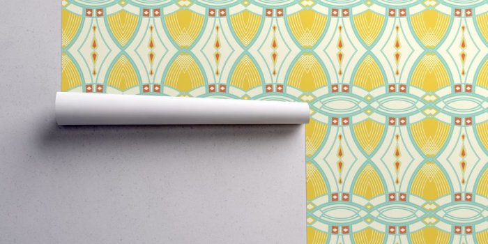 1024x1024 Peel-and-Stick Removable Wallpaper Art Deco Art Deco Geometric Yellow  Turquoise