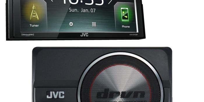 1280x1280 JVC KW-M740BT Compatible with CarPlay, Android Auto with CW-DRA8 8 Inch  compact powered subwoofer