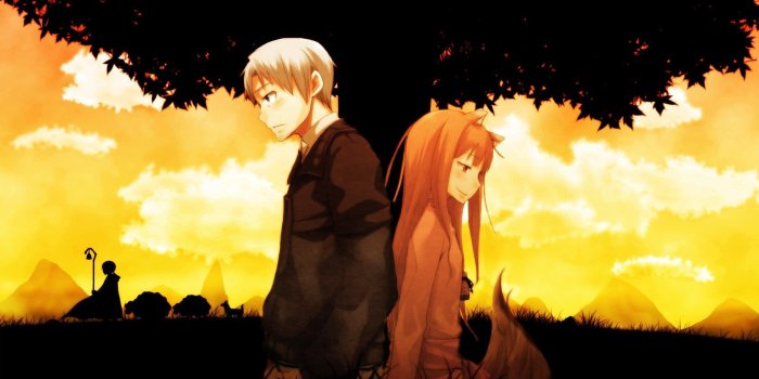 1680x1050 Anime 1680x1050 Spice and Wolf Holo anime silhouette trees redhead