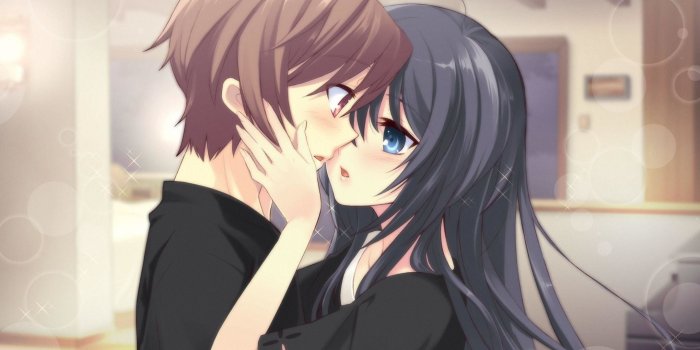 2560x1440 Cute Anime Couple Wallpaper - Anime Girl Kisses Boy Free Wallpaper