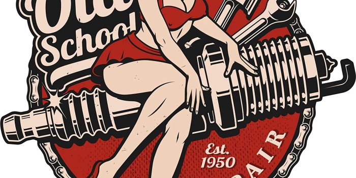 1470x1500 Old School Vintage Retro Pin Up Girl Repair Shop Icon Vinyl Sticker (2