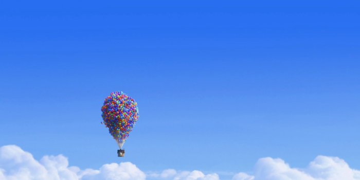 1920x1200 blue, clouds, Pixar, movies, floating, houses, balloons, skies