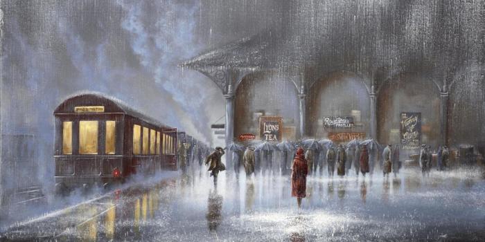 2560x1600 Rainy day - beautiful painting people in the rain station