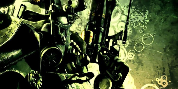 1920x1080 2828147 1920x1080 digital art fallout gun power armor wallpaper and