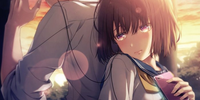 1433x1013 Download 1433x1013 Anime Couple, Cute, School Uniform, Music, Short