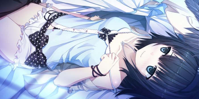 2560x1440 lingerie, video games, blue eyes, couple, visual novel, short hair