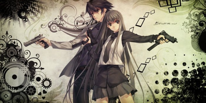1600x900 pants, guns, patterns, school uniforms, schoolgirls, tie, skirts