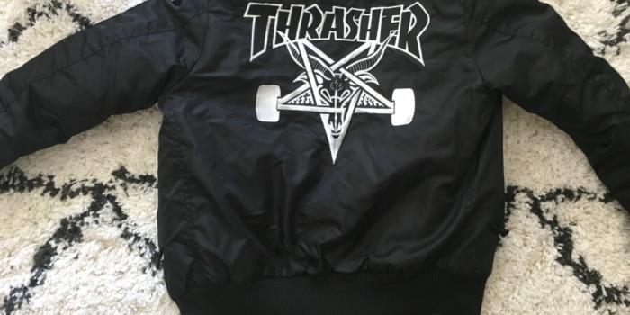 1600x1200 Thrasher Skate Goat skategoat Black bomber jacket men?s S small Medium M