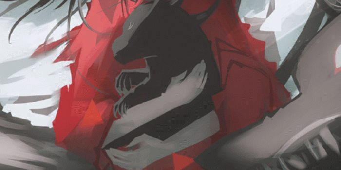 1440x2960 Download 1440x2960 Anime Girl, Red Dress, Clouds, Night, Wolf, Red