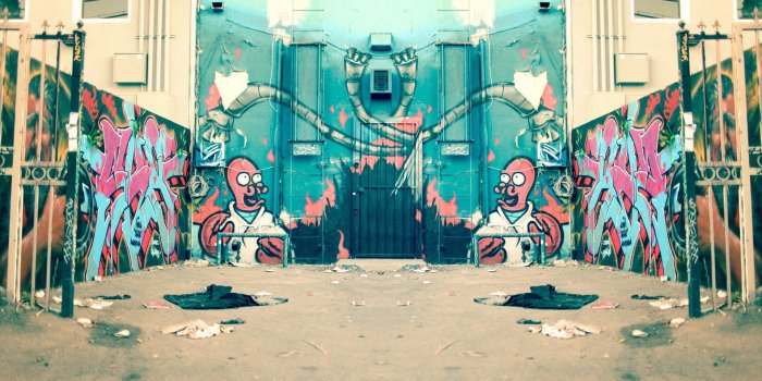 1920x1080 Futurama, Bender, mirrors, graffiti, Dr Zoidberg, street art, Alley