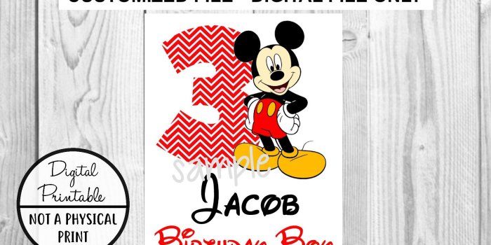 1920x1200 Mickey Mouse Iron On Transfer - DIY Birthday Disney Disneyland Disney World  - Birthday Boy Girl Personalized Customized