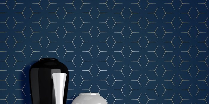 1200x1200 Navy and Gold Metro Illusion Geometric Wallpaper - Blue