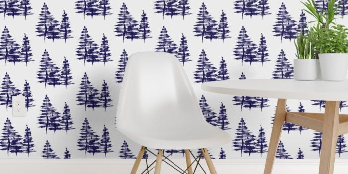 1024x1024 Ink Sketch Trees / Navy Blue on Isobar by wilderandbean | Roostery