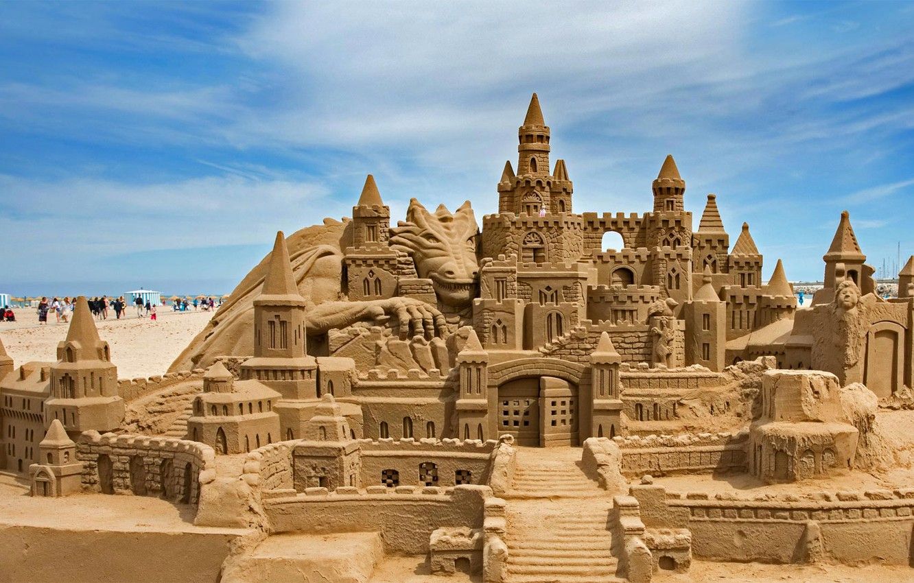 1332x850 Wallpaper Spain, Valencia, sand castle, Malvarrosa beach images for