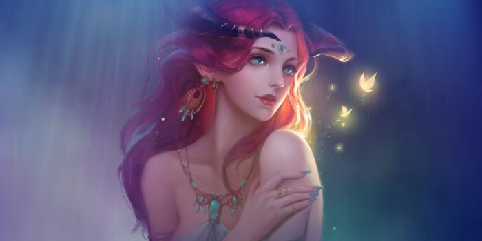 1332x850 Wallpaper Girl, Figure, Style, Face, Girl, Butterfly, Fantasy, Horns