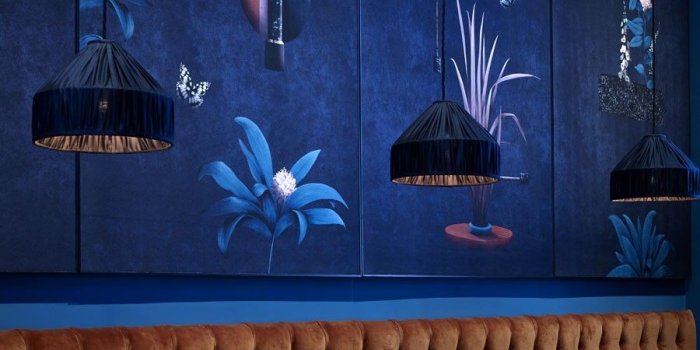 900x900 Sophie Pendant Light in Ink Navy Gathered Silk | A SHADE ABOVE