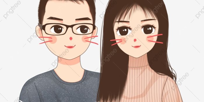 1200x1200 Hand Drawn Cartoon Playful And Cute Couple Boy Girl, Meng, Korean