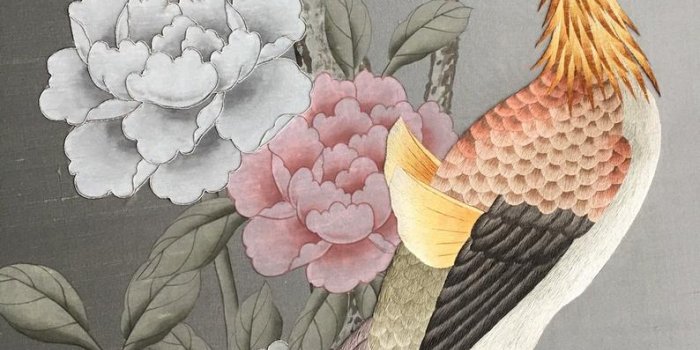 794x1059 Hand Embroidered Silk Wallpaper & Artwork: custom size available