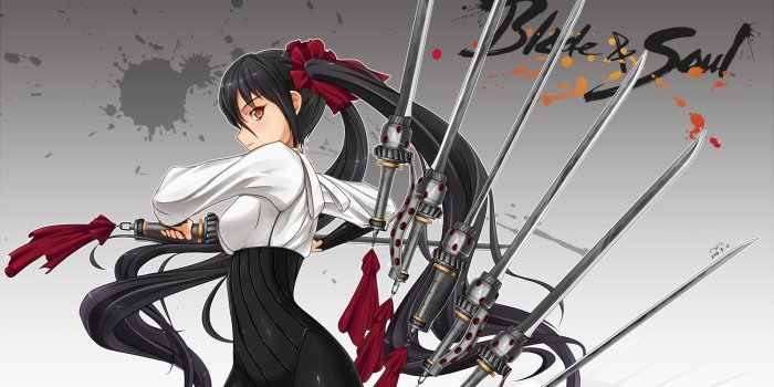 2000x1420 Black hair blade & soul long hair midnight orange eyes skintight