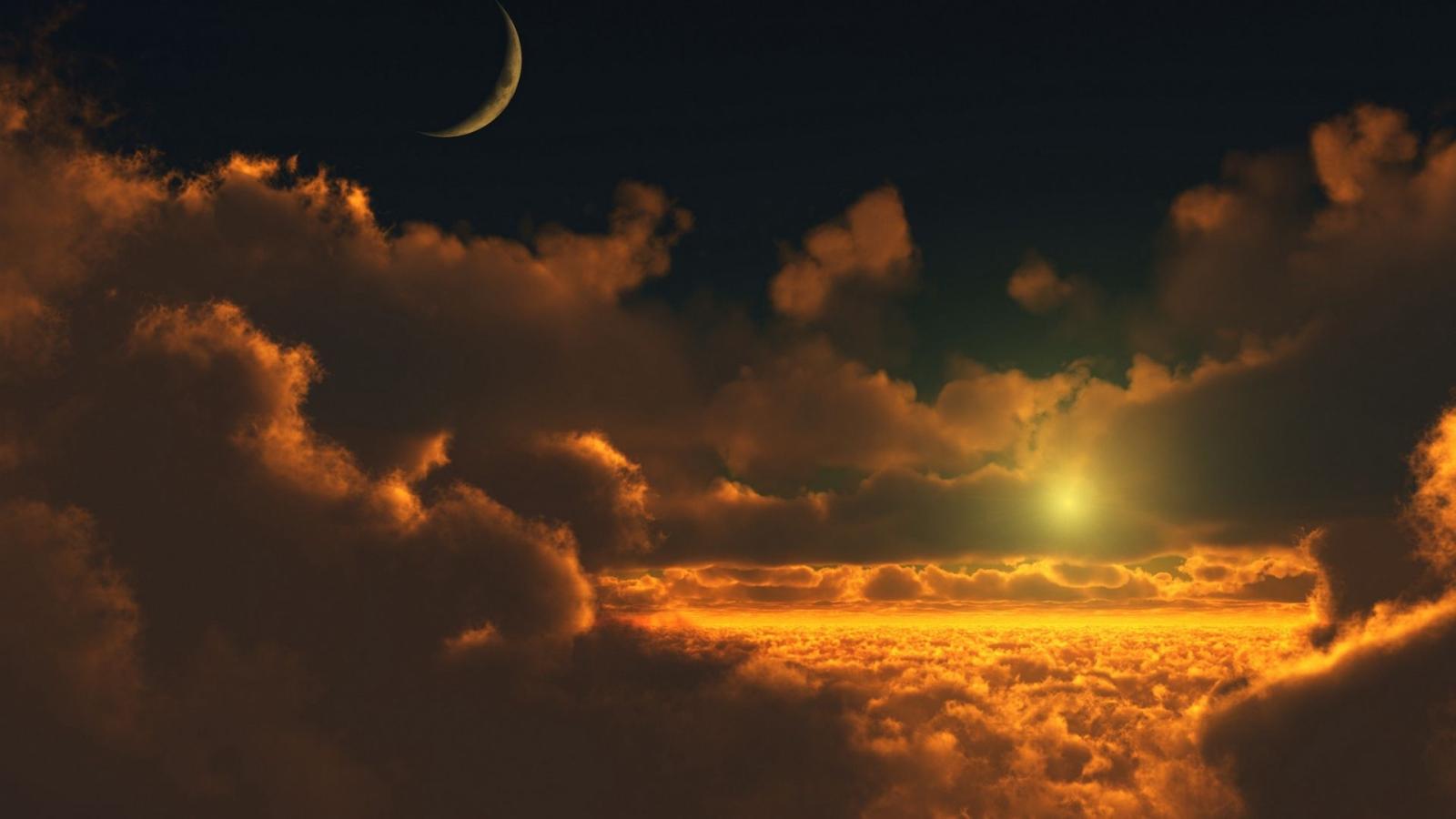 1920x1080 Download wallpaper 1920x1080 clouds, sun, moon, height full hd, hdtv