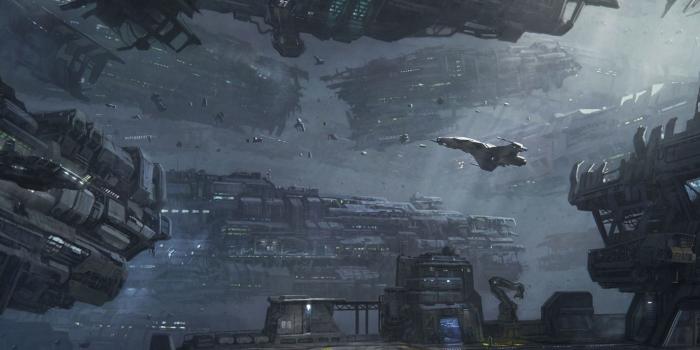 3840x1080 Spaceship Hangar Dual Screen wallpaper | Exteriors | Dual screen