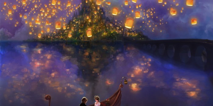 3508x2480 Tangled Wallpaper - Rapunzel & Eugene Romantic Love Scene in Boat on