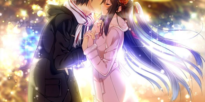 1024x768 Beautiful Couple Mouth Kissing Anime Image For Facebook - Romantic
