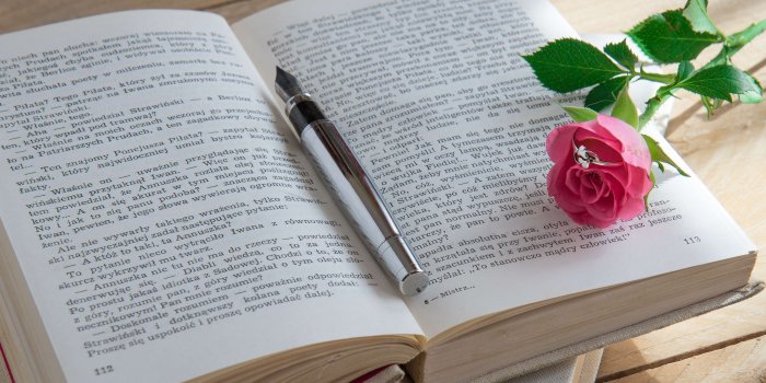 3840x2560 3089366 book, love, love story, old book, pen, print, ring, romantic