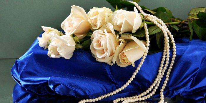 2560x1440 White roses and pearls wallpaper - Flower wallpapers - #46449