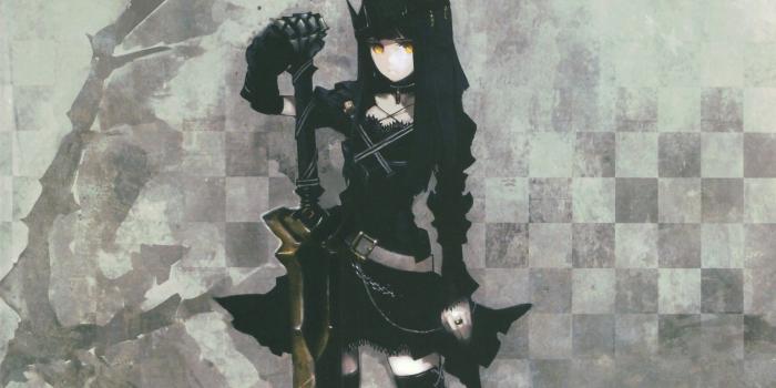 1920x1080 Black Rock Shooter, weapons, yellow eyes, anime, Black Gold Saw