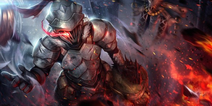 1332x850 Wallpaper background, fire, head, knight, Goblin Slayer, The killer