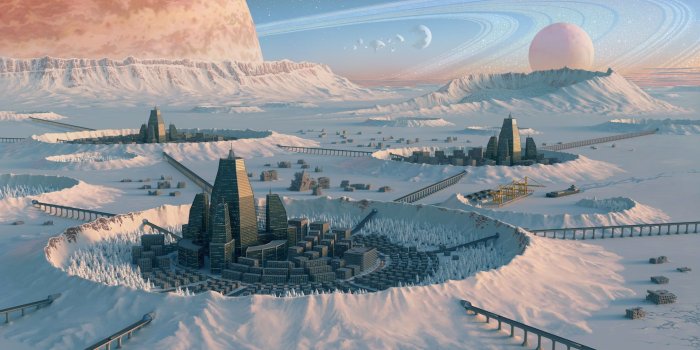 1920x1080 Gray concrete building, digital art, planet, building, Rings Of