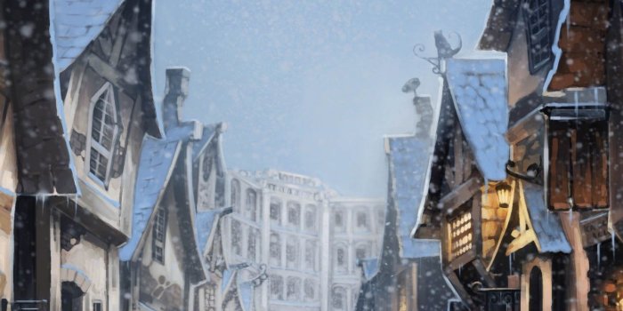1600x2560 Download 1600x2560 Diagon Alley, Harry Potter, Snow, Artwork