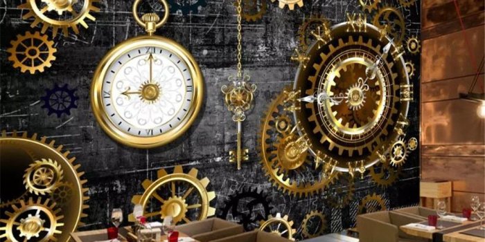 1000x800 US $9.12 43% OFF|beibehang Wallpaper wallpaper 3d custom european  industrial wind golden gears and clock decorative mural background wall  sticker-in