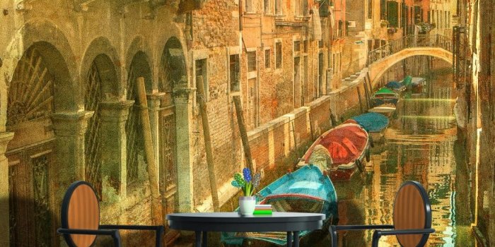 1079x1079 Vintage Venice Canal Italy Wallpaper Mural - - Amazon.com