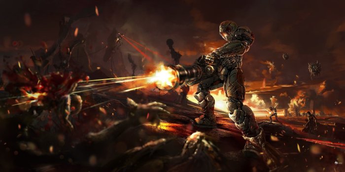 2500x1209 Game digital wallpaper, Doom (game), Doom 4 HD wallpaper