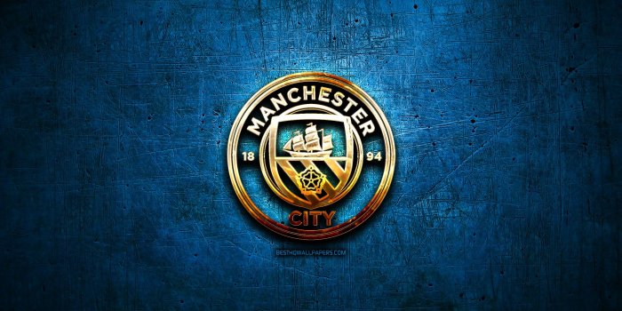 2560x1600 Download wallpapers Manchester City FC, golden logo, Premier