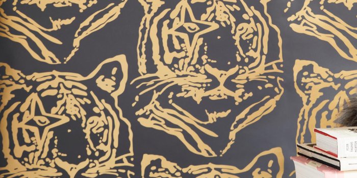 1500x1950 Star Tiger Designer Wallpaper in Color Eclipse 'Metallic Gold on Black'