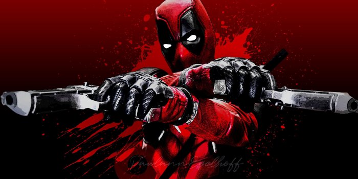 3840x2160 Deadpool Blood Guns Glitch Art 4k superheroes wallpapers, hd