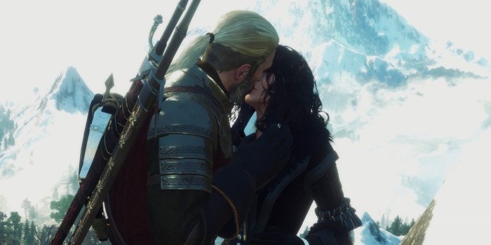 1332x850 Wallpaper kiss, The Witcher, The Witcher 3, Geralt, Yennefer