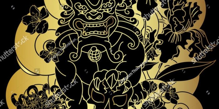 960x1024 Japanese Tattoo Wallpaper Gold Lion Tiger Pattern