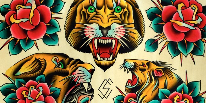 1610x776 Traditional bird and flowers tattoos