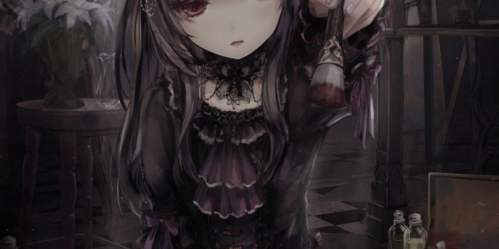 1600x2560 Download 1600x2560 Gothic Anime Girl, Lolita, Dress, Brush