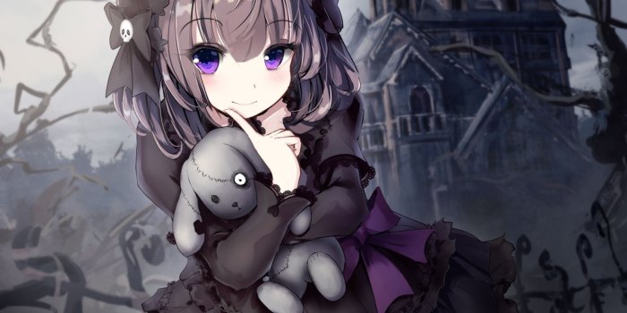 1736x1223 Download 1736x1223 Anime Girl, Gothic, Teddy Bear, Loli