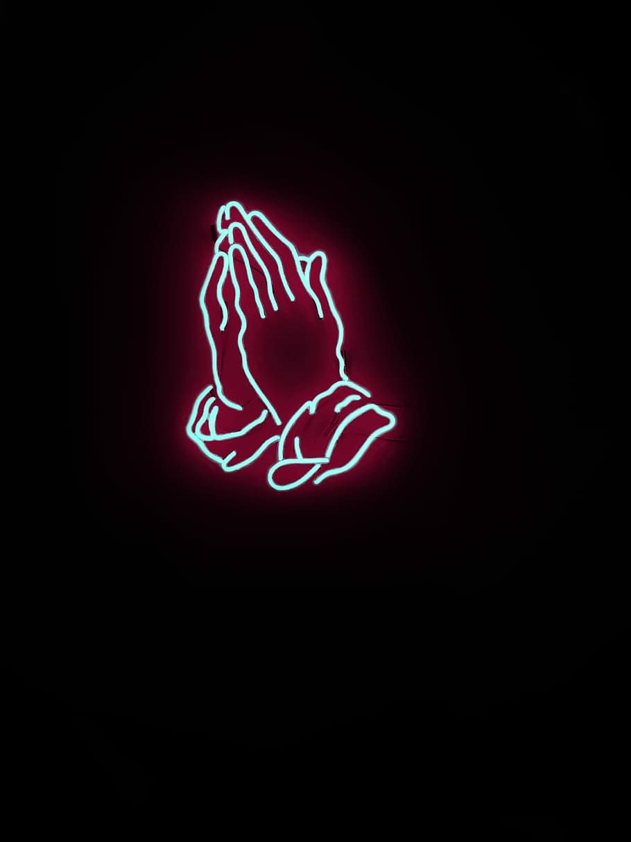 910x1213 HD wallpaper: praying hand neon signage, praying hands