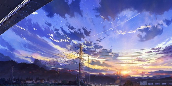2560x1440 Download 2560x1440 Anime Landscape, Scenery, Clouds, Stars