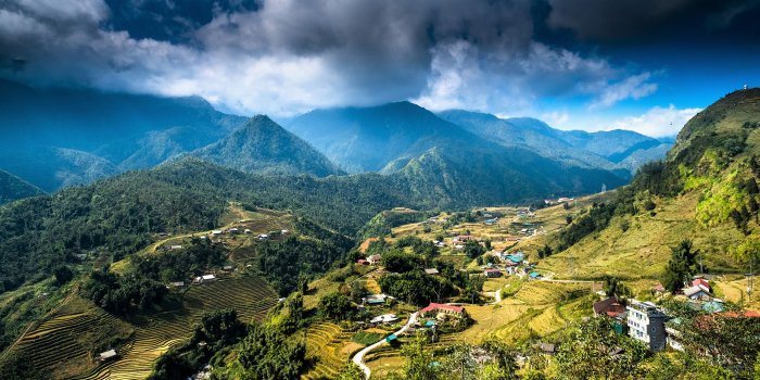 2560x1440 Desktop Wallpapers Vietnam Nature mountain Fields Houses 2560x1440