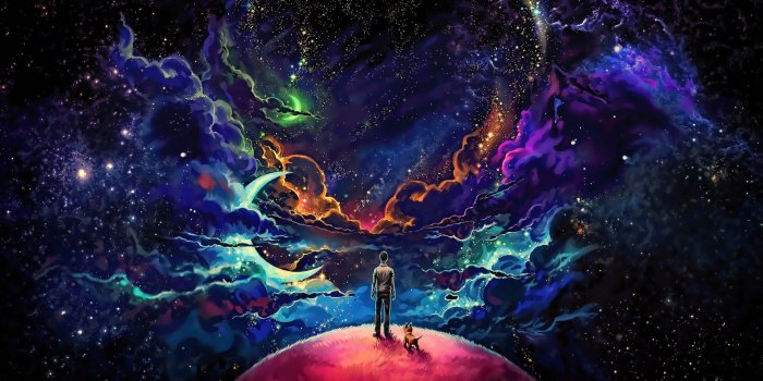 1920x1080 Wallpaper space, planet, man, dog, 4K, Art #19737