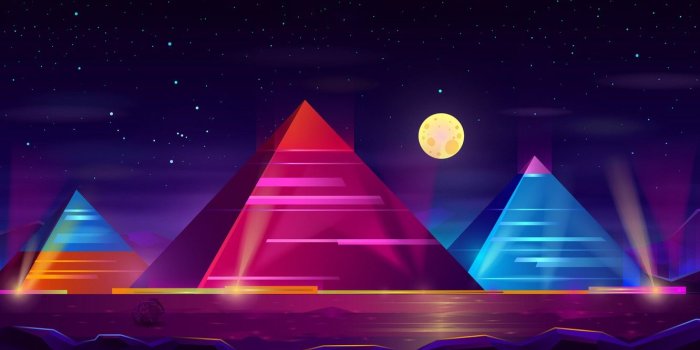 1332x850 Wallpaper Color, Night, Stars, The moon, Neon, Pyramid, Pyramid