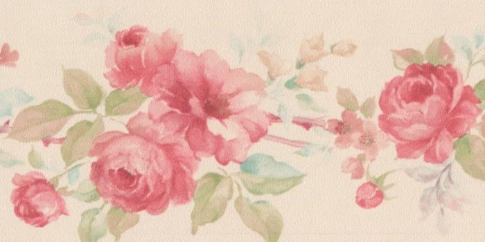 1258x1052 Hot Pink Roses Beige Floral Wallpaper Border Retro Design, Roll 15
